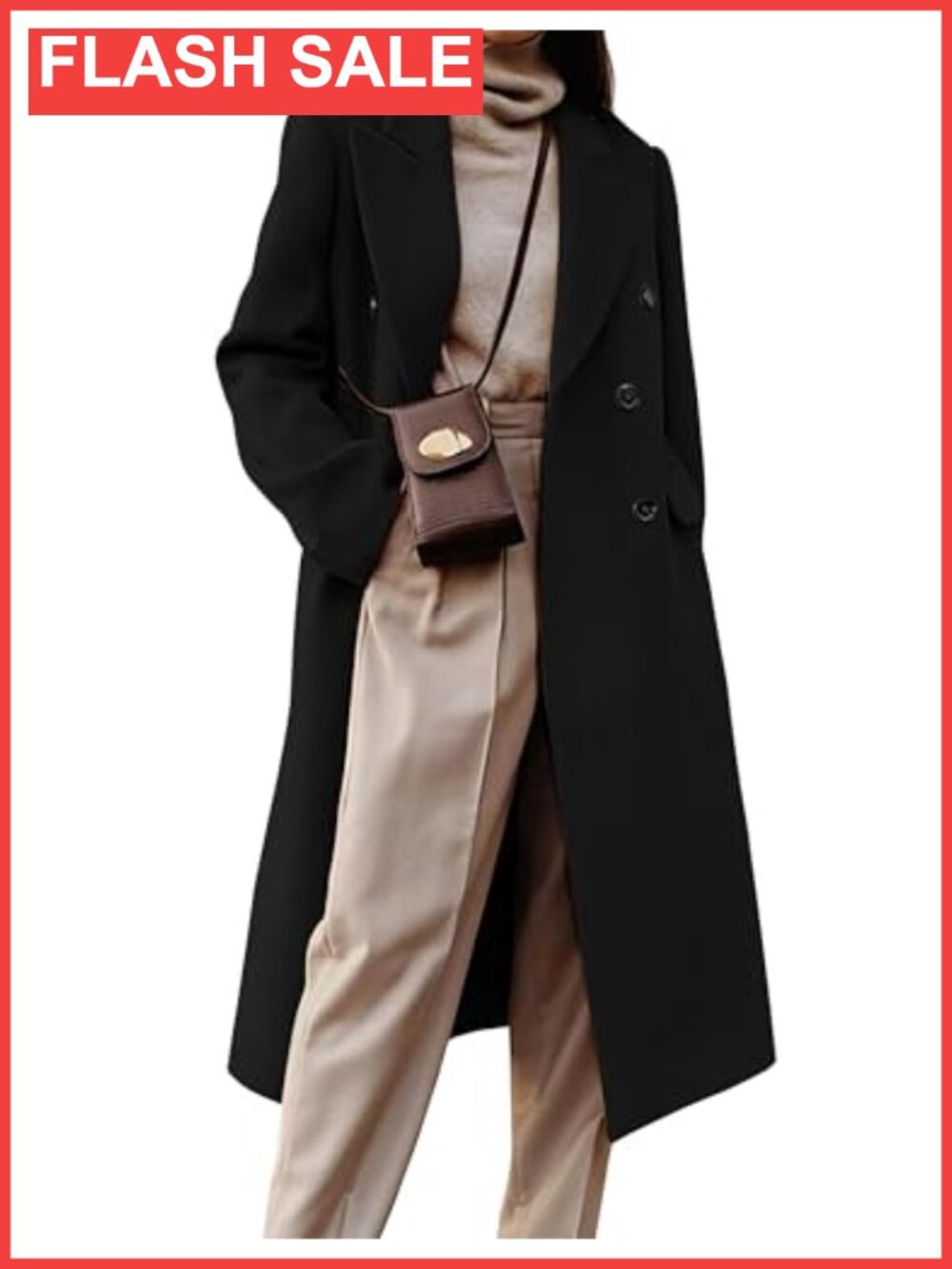 Womens Long Wool Blend Pea Coat Double Breasted Trench Overcoat